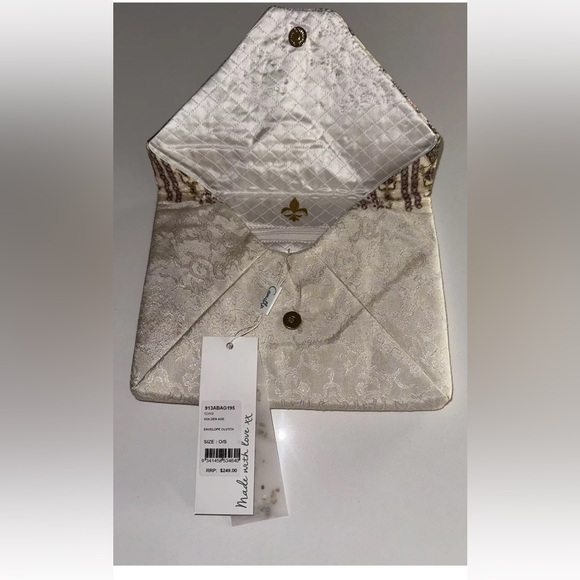 NEW CAMILLA ANTHROPOLOGIE "GOLDEN AGE" IVORY SILK ENVELOPE BAG CLUTCH SAC POUCH - Picture 6 of 8